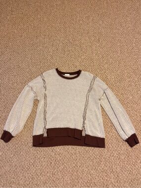Brown Trim Houndstooth Crewneck Sweater
